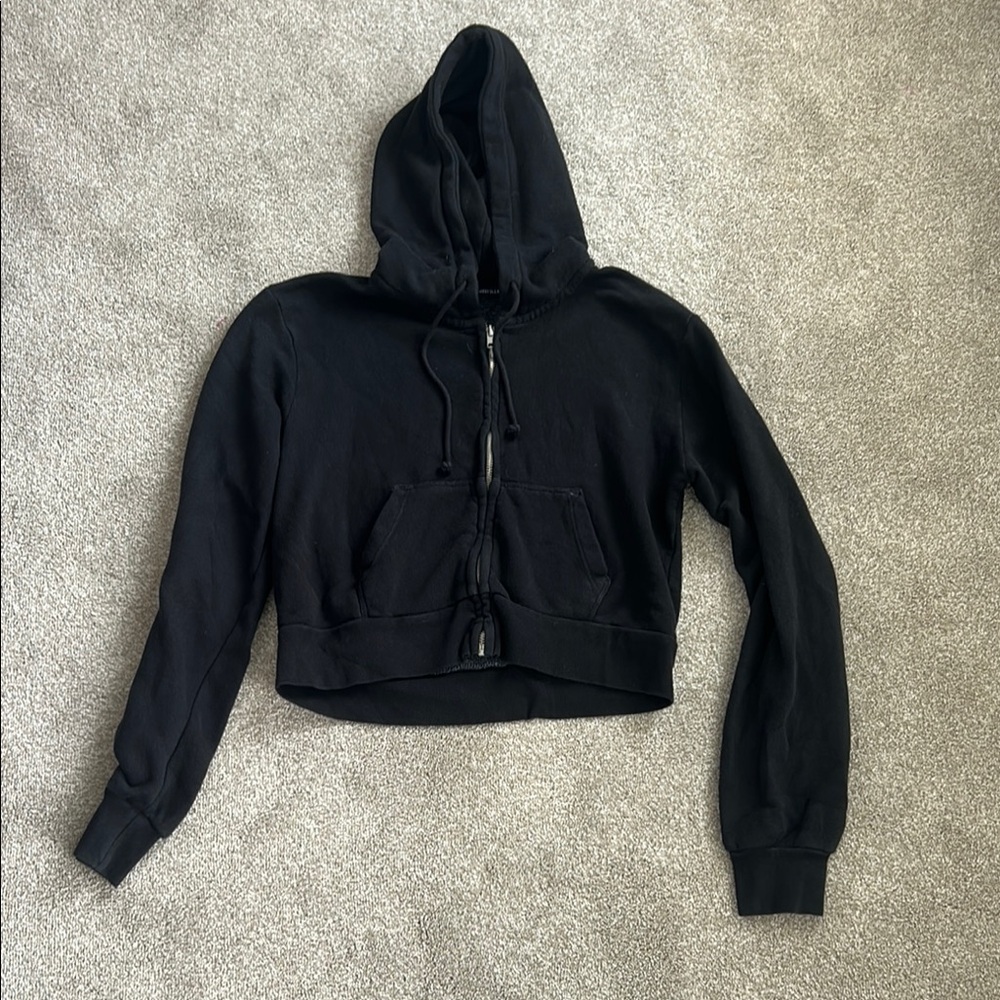 Brandy Melville Black Cropped zip up Hoodie